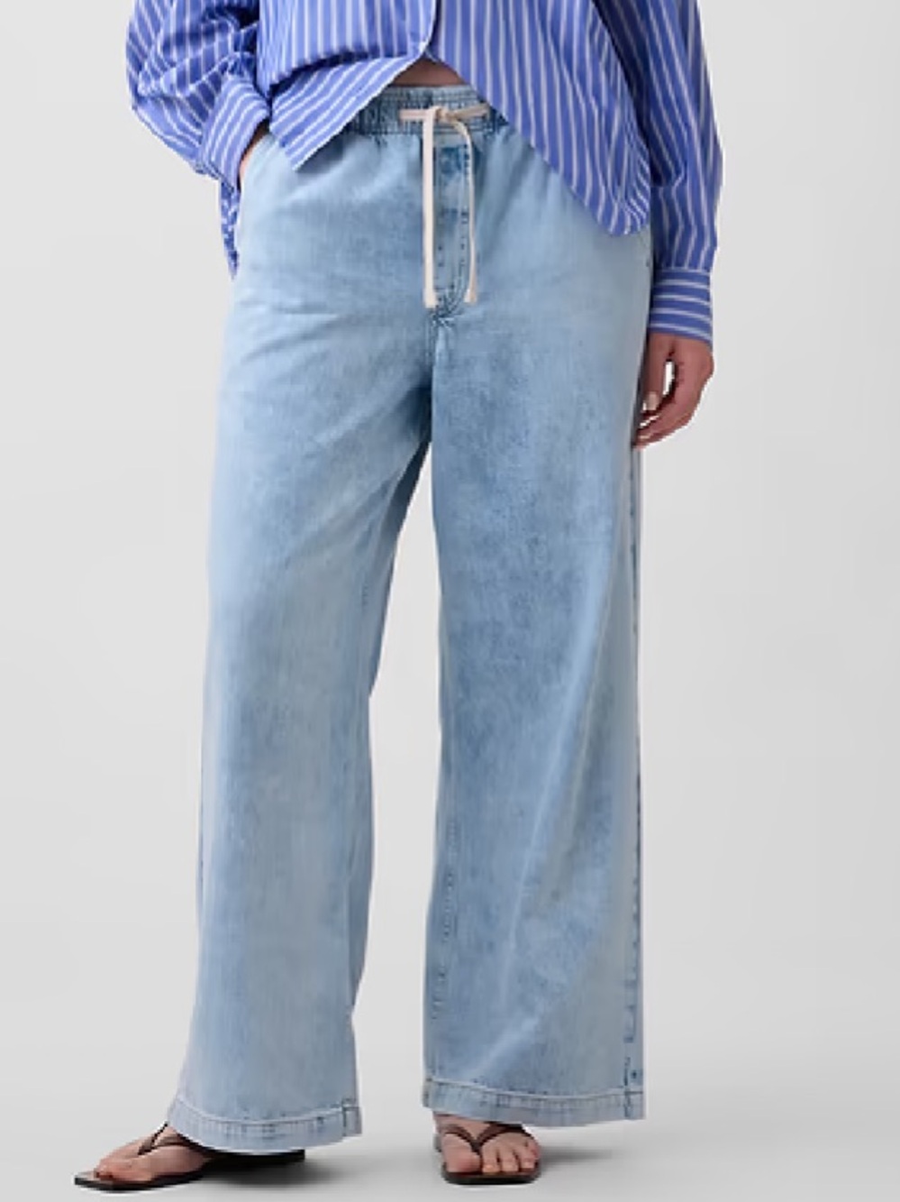 GAP XL Light Blue Wide-Leg Drawstring Jeans